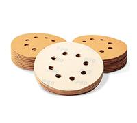 SPEEDWOX 50 Pcs 5 Inches 8 Hole Sanding Discs 80 Grit Dustless Hook and Loop Sandpaper for Random Orbital Sander Yellow Finishing Discs for Automotive Woodworking