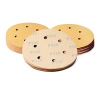 SPEEDWOX 50 Pcs Sanding Discs 6 Inches 320 Grit 6 Hole Hook and Loop Sandpaper Dustless Fit for Random Orbital Sander Assortment Yellow Finishing Discs for Automotive Woodworking