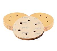 SPEEDWOX 50 Pcs Sanding Discs 6 Inches 400 Grit 6 Hole Hook and Loop Sandpaper Dustless Fit for Random Orbital Sander Assortment Yellow Finishing Discs for Automotive Woodworking