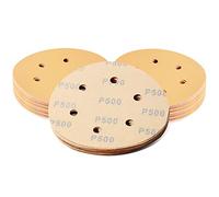 SPEEDWOX 50 Pcs Sanding Discs 6 Inches 500 Grit 6 Hole Hook and Loop Sandpaper Dustless Fit for Random Orbital Sander Assortment Yellow Finishing Discs for Automotive Woodworking