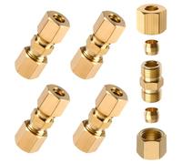 SPEEDWOX 5PCS 1/4" Brass Compression Tube Fitting Tube Pipe Fitting Connector Refrigerator Water Line Connector Straight Coupling Adapter Rain Barrel Faucets Spigot