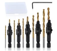 SPEEDWOX 5Pcs Countersink Drill Bit Set for Wood Drill Bits for Holes with Replacement Tapered Drill Bits Allen Wrench Titanium Plating Pilot Screw Hole Set #5#6#8#10#12 Screws 82-Degree Chamfer