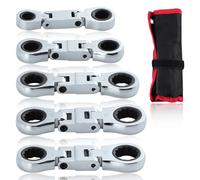 SPEEDWOX 5Pcs Double Box End Ratchet Wrench Head Flex Wrench Set Combination Ratchet Flexible Head Double Box Ratchet Wrench Slim Mini Nano Flex Wrench Set Metric Wrench Set