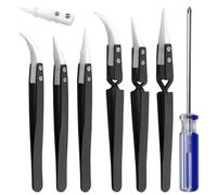 SPEEDWOX 6 Pcs Precision Reverse Ceramic Tweezers Set Straight & Curved Tips Ceramic Tweezers Set Precision Ceramic Reverse Solder Tweezer Anti-Magnetic Tweezer for Solder Pinching Coils