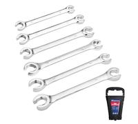 SPEEDWOX 6PCS Flare Nut Wrench Set Double-End Metric Size from 9mm to 21mm 15 Degree Offset Double Open End 45# Steel with Storage Rack for Automotive Brake Line, Fuel Line & Plumbing