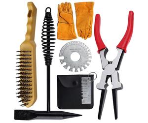 SPEEDWOX 6PCS Welding Slag Removal Tool Sets MIG Welding Pliers Sets Scratch Wire Brush Welding Hammers Slag Removal Tool with Metal Sheet Thickness Gauges Welding Gloves Wire Gauge