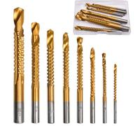 SPEEDWOX 8 Pack Titanium Coated HSS Twist Drill Bits 3-10mm Serrated Side Cutting Spiral Saw Drill Bit Woodworking Tools Grooving Cutting Hole Holesaw Tool for Plastic Metal Wood Hole with Storage Box