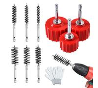 SPEEDWOX 9pcs Copper Pipe Cleaner Set For Power Drill Inside Metal Shavings Pipe Cleaning Tool For Drill Cleaning Brushes With 1/2" 3/4" 1" Tube Brushes 6pcs Cleaning Brush And 1 Pair Of Gloves