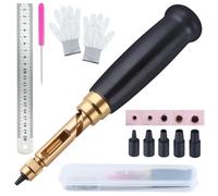 SPEEDWOX Adjustable Leather Hole Punch Tool for Belts Wood Handle Belt Hole Puncher with 6 Tip Sizes 1.5mm/2mm/2.5mm/3mm/3.5mm/4mm Screw for Leather Belt, Bag, Wristband with Ruler and Gloves