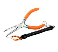 SPEEDWOX Long Needle Nose Pliers with Serrated Jaw, Bend Nose Precision Wire Looping Pliers with Anti-Loss Lanyard for Narrow Spaces, Needle Remover Fishing Tools (Curved Tips, Curved Handle)