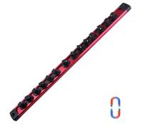 SPEEDWOX Magnetic Socket Organizer 3/8-Inch Drive Aluminum Alloy Socket Rail Heavy Duty Socket Holder 360° Swivel Clips Socket Holder Kit Socket Organizer Holder Tool 3/8-Inch with 14 Clips Red