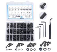SPEEDWOX Metric Screw Assortment 2000PCS Metric Bolt Assortment Kit M2 M3 M4 M5 4mm-20mm with Lock and Flat Washers Hex Button Head Grade 10.9 Alloy Steel Nuts and Bolts Kit with 4 Hex Wrenches