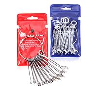 SPEEDWOX Mini Wrench Set 2 Packs Metric & SAE Ignition Wrench Sets 4mm-11mm 5/32"-7/16" Small Wrench Set Open and Box End Wrenches Mini Spanner Set with Portable Storage Pouches and Rings