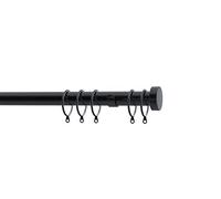 Speedy 28mm Stud End Cap Fixed Complete Curtain Pole Set, Black, 300cm