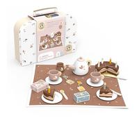 Speedy Monkey Birthday Tea Set - Includes Teapot, Cups, Saucers, Play Food & Blanket with Case | Premium FSC Certified Wood | Safe Non-Toxic Paint & Smooth Edges | Great Boys & Girls Toys Age 4