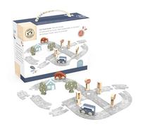 SPEEDY MONKEY Car Track Jigsaw Puzzle - FSC Sustainable Wood, Grey Felt Track & Wooden Figures - Non-Toxic Paint - Perfect Jigsaw Board & Board Games Kids Love - Toys for 4 Year Old Boy or Girl