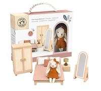 Speedy Monkey Doll House Bedroom Playset with Bunny, Wooden, Toddler Gift | Wooden playhouse with bunny character and furniture set, pretend play dollhouse for toddlers and preschoolers
