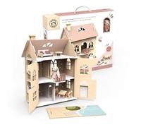 SPEEDY MONKEY Flowers Cottage Starter Set: Elegant Wooden Dolls House | Beautiful Multicolour Play House | FSC Certified Includes Furniture, Safe Tiny House Wooden Toys for Kids