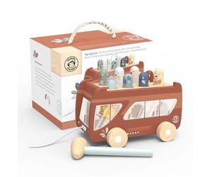 SPEEDY MONKEY Pull-Along Bus Pounding Bench - Hammering Fun with 8 Wooden Characters - Toys for 2 Year Old Boy & 1 year old girl gifts - Toddler Toys for Hand-Eye Coordination - Safe Non-Toxic Paint