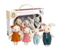 Speedy Monkey Rabbit Family Set, 4 Wooden Dollhouse Figures, Toddler Gift | Miniature bunny figures with parents and 2 baby rabbits, pretend play doll house family for kids, Cute Dollhouse Decor Toy