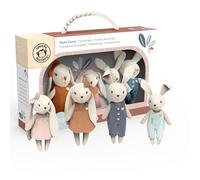 SPEEDY MONKEY Rabbit Family Set - Miniature Bunny Figures with Parents & 2 Baby Rabbits - Pretend Play Doll House Family for Kids, Toddlers, Girls - Cute Dollhouse Decor Toy