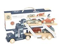 Speedy Monkey Wooden Car Transporter with 4 Cars, Toddler Toy, Kids Gift | Double-deck trailer with 4 colourful cars, develops fine motor skills, toy for 2 to 4 year old kids