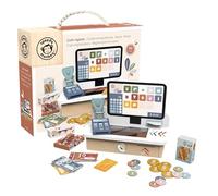 Speedy Monkey Wooden Cash Register Playset for Kids 36m+, Toddler Gift | Pretend play shopping set with coins, card and notes, grocery store roleplay, money counting learning toy