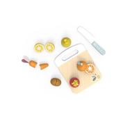 Speedy Monkey Wooden Fruit and Vegetable Cutting Playset, 3+, Toddler Gift | Wooden play food toy kitchen accessories with a safe knife, fruits and vegetables, toddler toy 3 years+