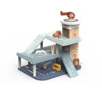 SPEEDY MONKEY Wooden Garage Playset for Kids 36m+ | Imagivative Roleplay Multi-Level Parking Garage Toy with Ramp, Car Track, Elevator, 3 Mini Cars & Helicopter | Pretend Play Set for Boys & Girls