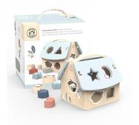 SPEEDY MONKEY Wooden Shape Sorter House with 8 Delightfully Patterned Blocks - FSC Certified Wood | Non-Toxic Paint | Great Baby Toys 6 to 12 Months, Baby Toys 1 Year Old