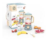 Speedy Monkey Wooden Toy Blender with Cup, Knife and Fruit, Toddler Gift | Includes wooden lid, knife, cup, straw and fruit pieces, play kitchen accessories for boys and girls