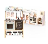 Speedy Monkey Wooden Toy Kitchen | 20 Accessories inc Stovetop, Oven, Sink, Alarm Clock, Plates & Cups | Beautiful Wooden Play Kitchen | Sustainable Wooden Toys | Safe Kids Kitchen | Smooth Edges