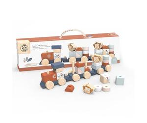 SPEEDY MONKEY Wooden Train Stacker, Montessori Toy 1 Year Old, Toddler Gift | Sustainable Montessori stacking train with wooden animal pieces, toy for 1 year old boys and girls