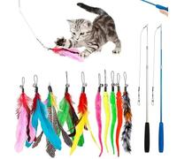Speedy Panther Interactive Cat Feather Wand Toy Set, 2 Teaser Wands with 10 Refill Attachments, 12 Pack for Indoor Cats Adult and Kittens