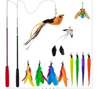 Speedy Panther Interactive Cat Wand Toy Set, 2 Retractable Wands with 11 Refill Attachments, Feather, Plush Bird, Worm and Insect, 13 Pack Cat Teaser Toys for Indoor Cats Adult & Kittens