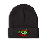 Speedy Pros Beanies for Men Christmas Under Mistletoe Embroidery Skull Cap Winter Hats for Women Acrylic One Size, Black Design Only, One size