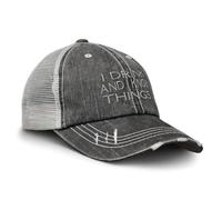 Speedy Pros Distressed Trucker Hat I Drink and Know Things Embroidery Cotton for Men & Women Black Gray Y