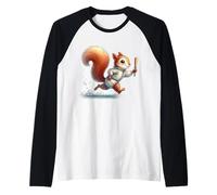 Speedy Squirrel Athlete Bat Playful Cartoon Design Raglan Baseball Tee