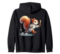 Speedy Squirrel Athlete Bat Playful Cartoon Design Zip Hoodie