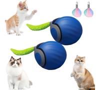 Speedy Tail 2.0 Cat Toy, Smart Interactive Cat Toy Ball for Indoor, Automatic Rolling Ball Cats Toy, Two Speed Adjustment, USB Rechargeable Turbo Tail Cat Toys, With Replacement Tail (Blue,2 Pack)