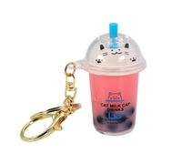SPEEDYUNI Charming Boba Cat Milk Tea Keychain Keyring Cat Milk Cap Drink Series Floating Boba Acrylic Bag Decoration Gifts, Pink, One size