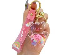 SPEEDYUNI Cute Bear Keychain | Aesthetic Liquid Floating Figure Lanyard Key Chain Key Ring Holder for Bag Charms and Car Keys, Pink, One size