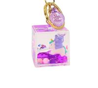 SPEEDYUNI Cute Bear Riding Unicorn Keychain | Aesthetic Liquid Floating Key Ring Holder for Bag Charms & Car Keys, Purple Cube, One size