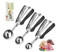 SPEENSUN Cookie Scoop of Rubber Easy Trigger Set of 3 PCS(4/5/6cm),Ice Cream Scoop,304Stainless Steel Melon Baller Scoop,Durable and Effortless for Ice Cream,Melon Baller,Baking and Mash Potato