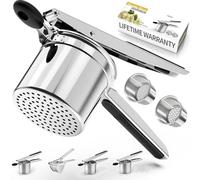 SPEENSUN Potato Ricer, 15oz & 2 Interchangeable Fixed Discs, Heavy Duty Stainless Steel, Silicone Handle, Silver