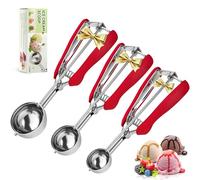SPEENSUN Stainless Steel Ice Cream Scoop Set of 3 PCS, 4/5/6cm with Trigger | Comfortable Rubber Grip, Multi-use Cookie Scoop, Melon Baller, Portion Control for Mashed Potatoes & Home Baking