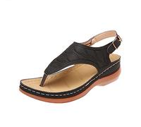 sPeesy Leather Orthopedic Arch Support Sandals Diabetic Walking Sandals, Comfort Arch Support Sandals for Women Summer Adjustable Anti-Slip Platforms Orthotic Wedge Sandals, Comfort Sandals (Color :