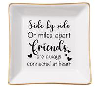 Spegiffu Friend Gifts for Women Jewelry Trinket Dish, Unique Gifts for Best Friend Birthday Christmas Mother's Day Friendship Gift-Side by Side Or Miles Apart, Friends are Always Connected at Heart