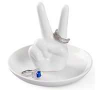 Spegiffu Hand Ring Holder Jewelry Dish, Victory Hand Jewelry Holder Peace Sign Finger Ring Stand - Wedding Engagement Ring Dish Tray, Funny Gifts for Women Birthday Christmas Valentines Mother‘s Day