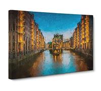Speicherstadt District in Hamburg Canvas Wall Art Print 30x20 Inch